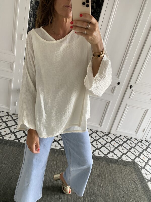 chemise oversize coton broderie manche violet