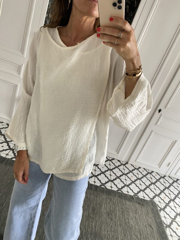 chemise oversize coton broderie manche violet