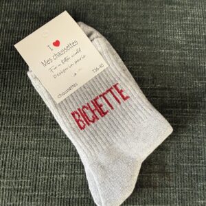 chaussettes bichette lurex gris clair et rouge