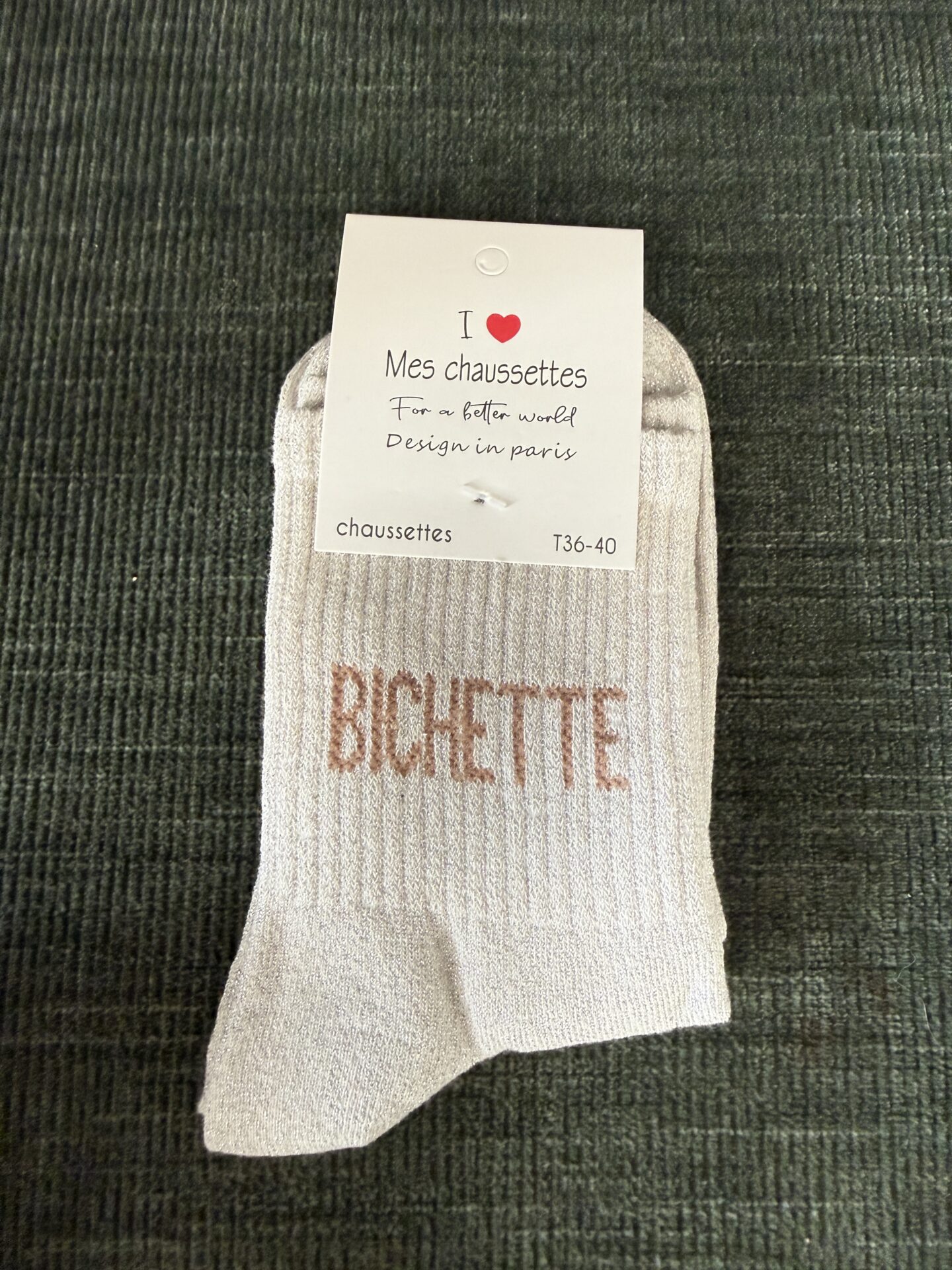chaussettes bichette lurex gris clair et rouge