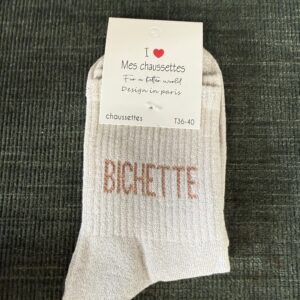 chaussettes bichette lurex gris clair et rouge
