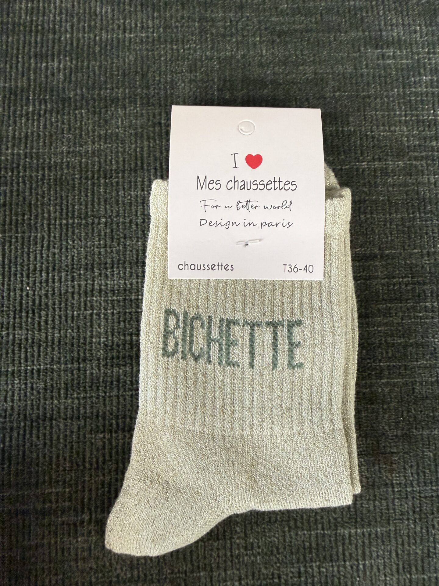 chaussettes bichette lurex gris clair et rouge