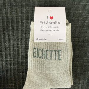 chaussettes bichette lurex gris clair et rouge