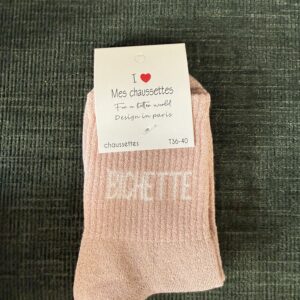 chaussettes bichette lurex gris clair et rouge