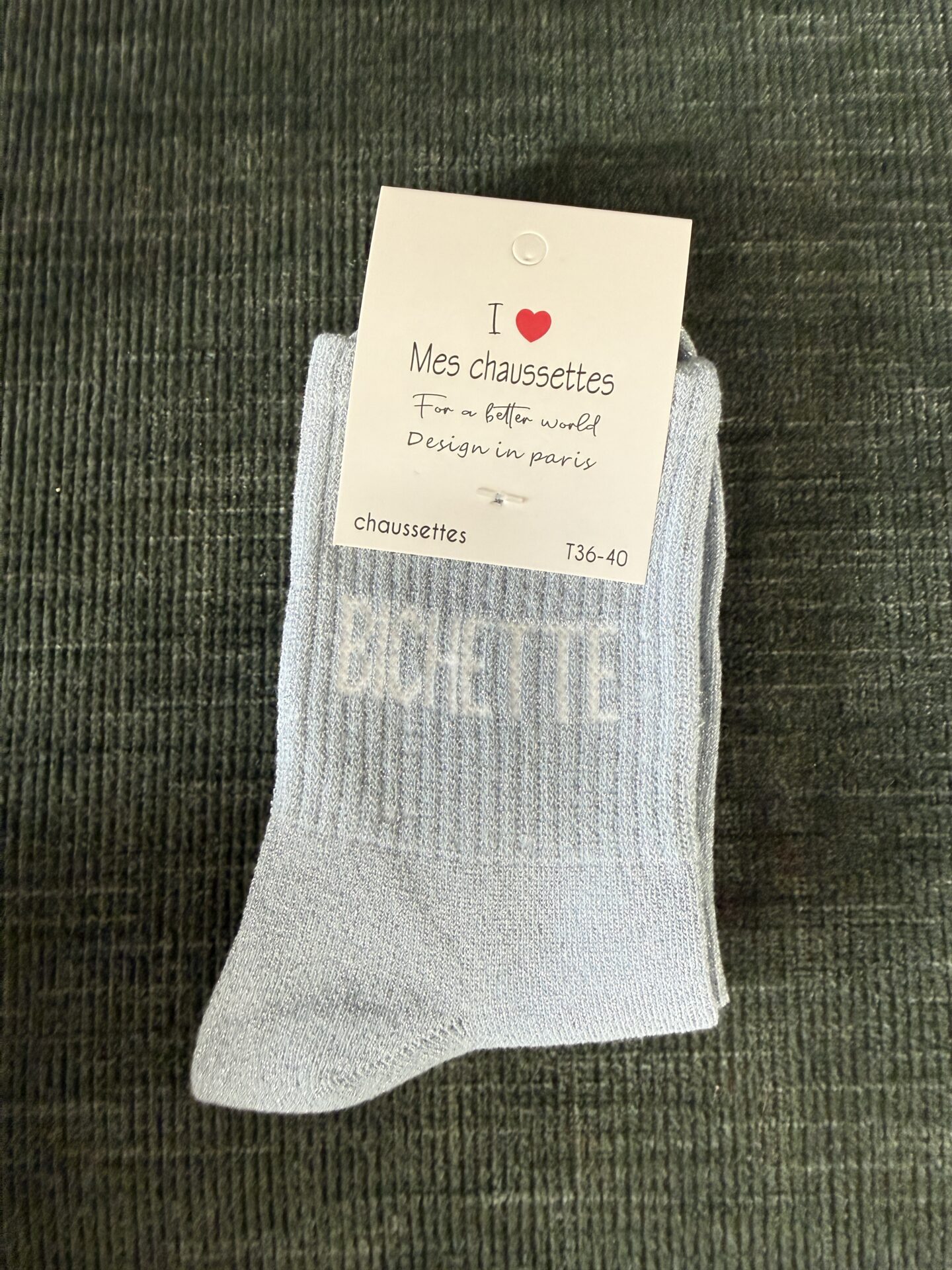 chaussettes bichette lurex gris clair et rouge