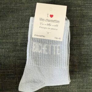 chaussettes bichette lurex gris clair et rouge