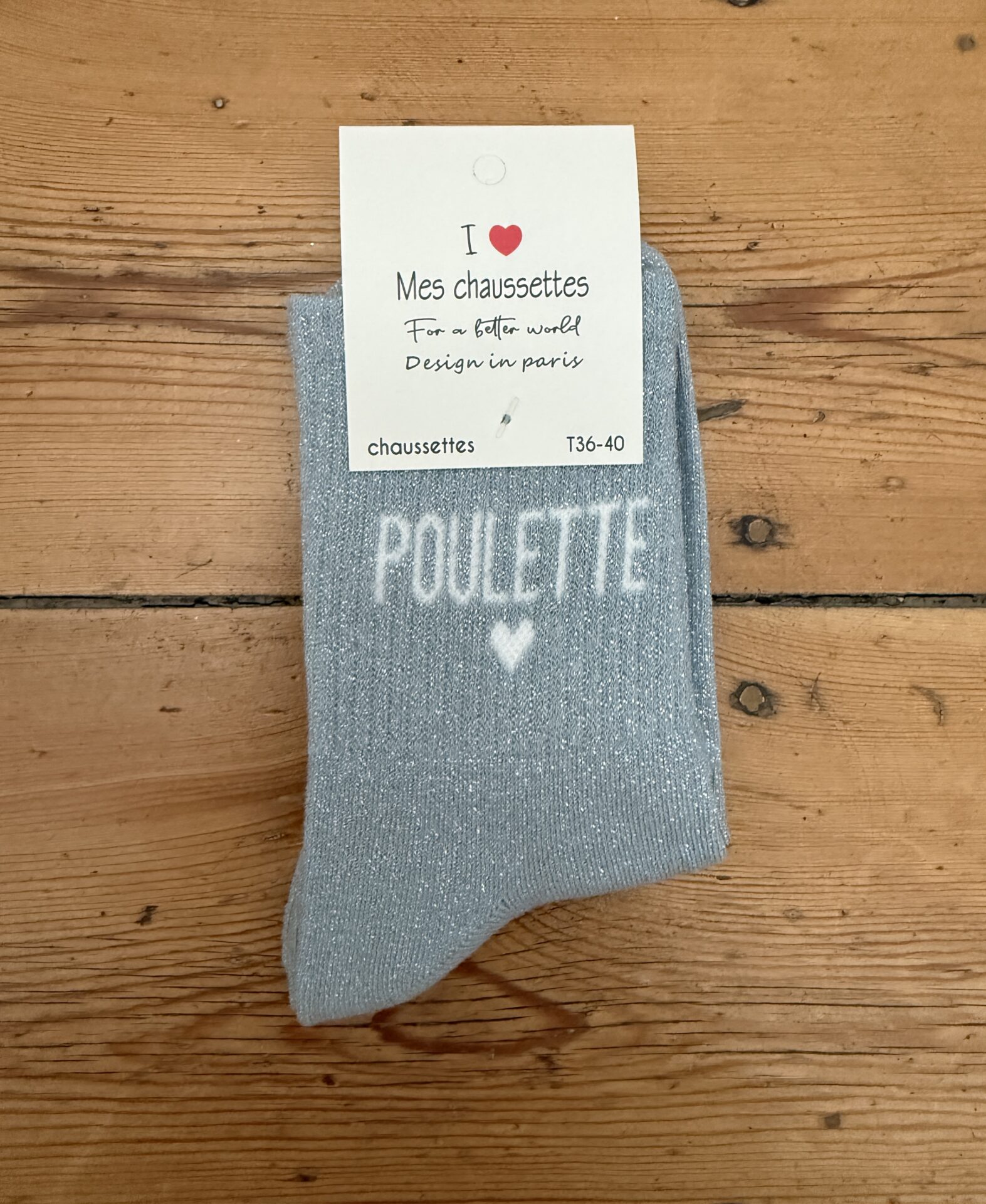 chaussettes bichette lurex gris clair et rouge