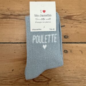 chaussettes bichette lurex gris clair et rouge