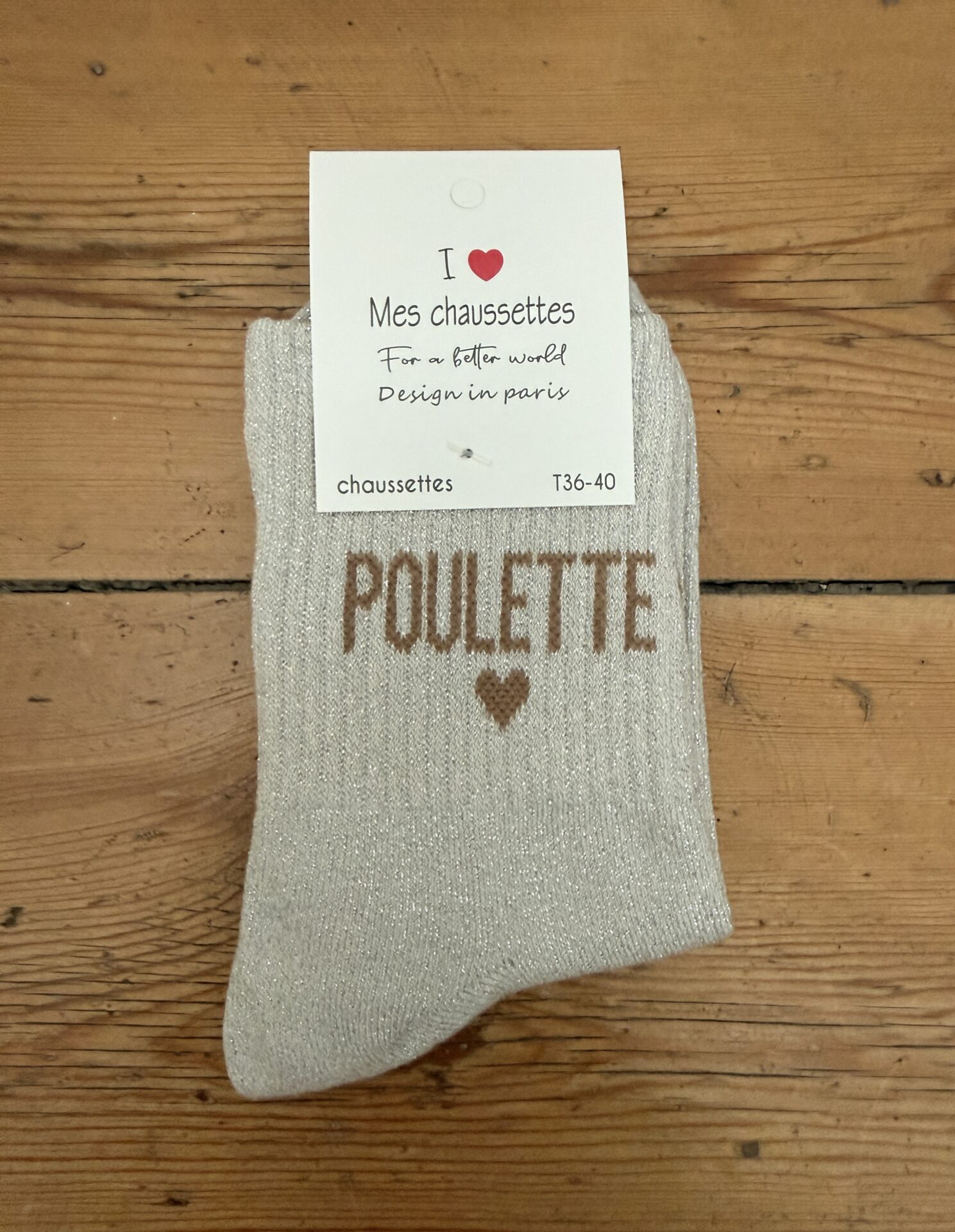 chaussettes bichette lurex gris clair et rouge
